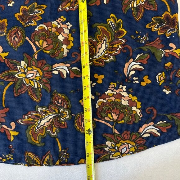 Coldwater Creek Waffle Knit Vintage Vibe Henley Top Blue Jewel Tone Florals 2X - Picture 10 of 11